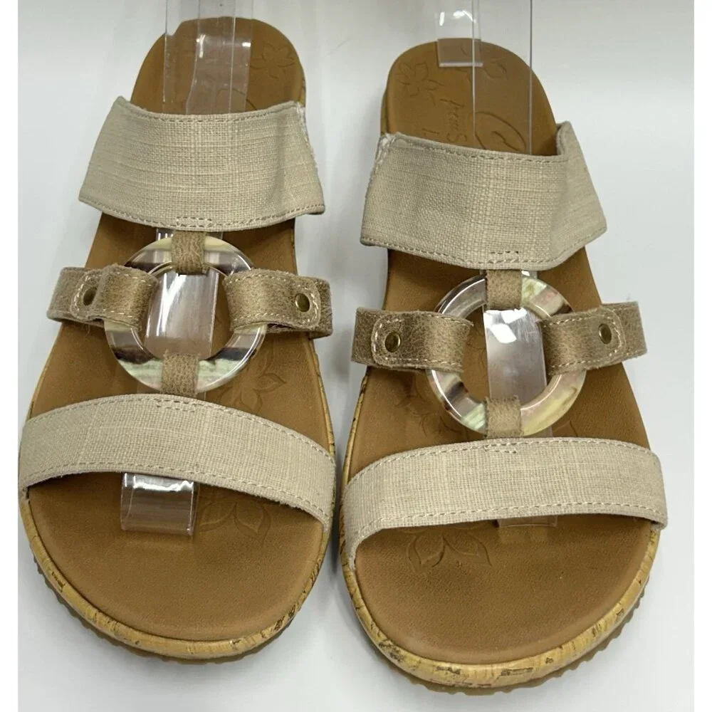 SKECHERS Cali Beverlee Sail Away Wedge Sandals Size 8 Beige Luxe Foam Slip On